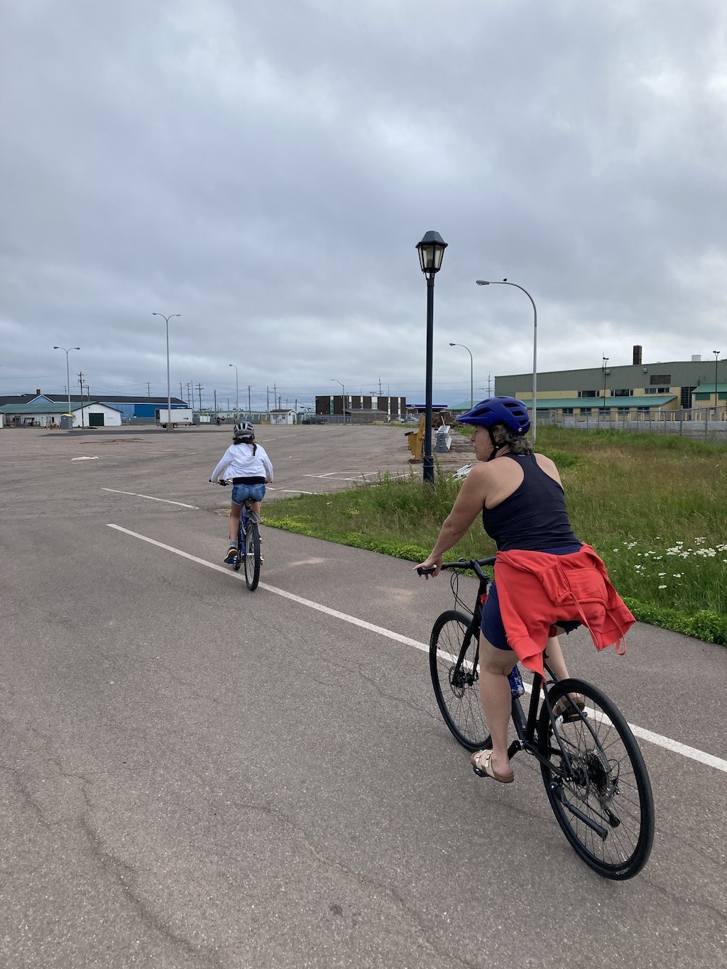 L and I cycling. I'm on my new bike.