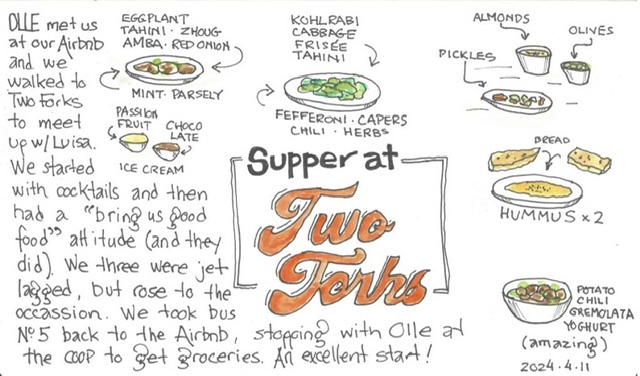 A sketch note of a meal out.