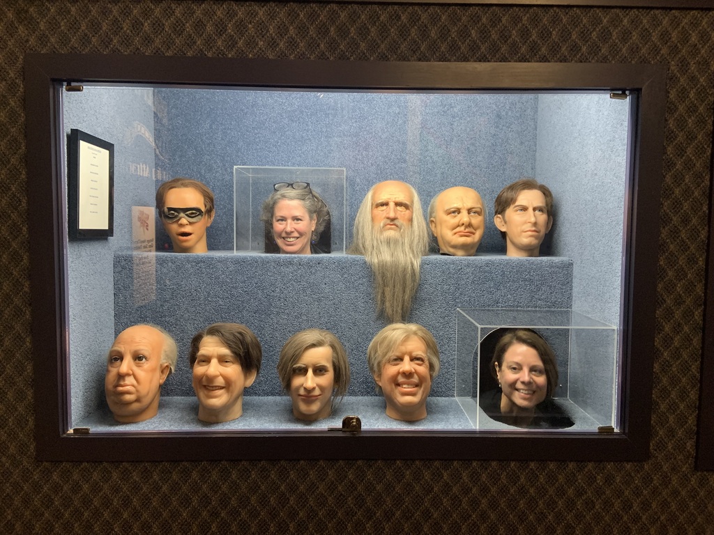 Our heads in boxes near other wax figure heads. Weird and wonderful. 